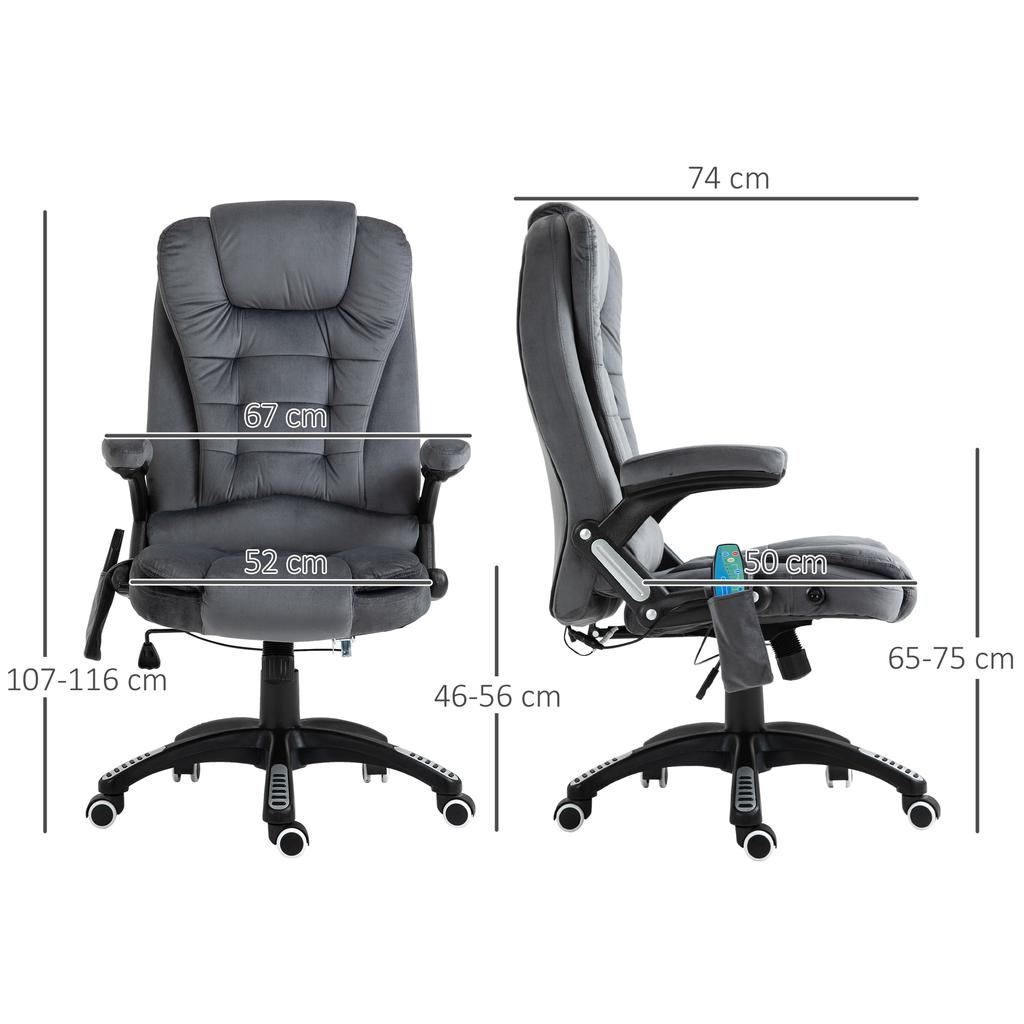 Massage Recliner Chair Heated Office Chair with Six Massage Points Velvet-Feel Fabric 360 degrees Swivel Wheels Grey