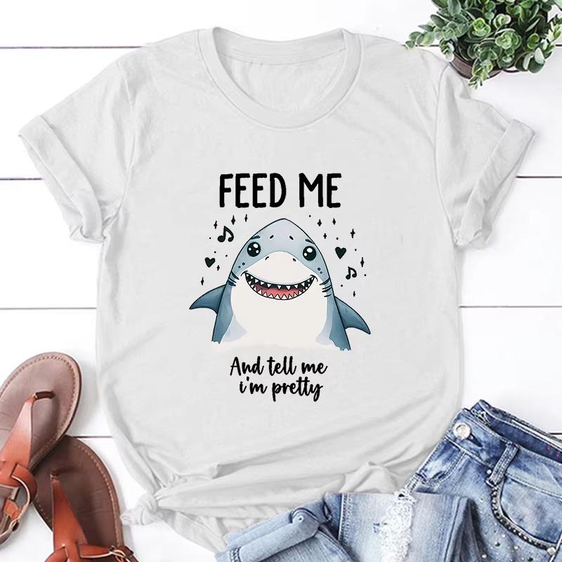 

Hot Shark Feed Me And Tell Me IM Pretty Print Unisex TShirt Loose Short Sleeve Harajuku Casual Tops Women TShirt 4XL
