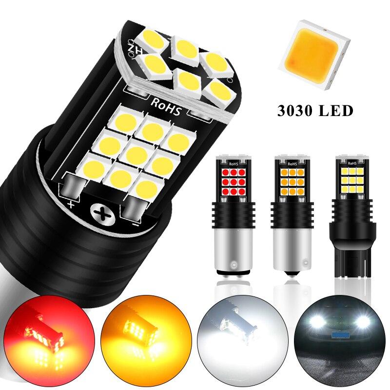 2PCS T20 7443 7440 3030 24SMD LED Bulbs Car Brake Bulbs Lights Reverse Red Yellow White 12v