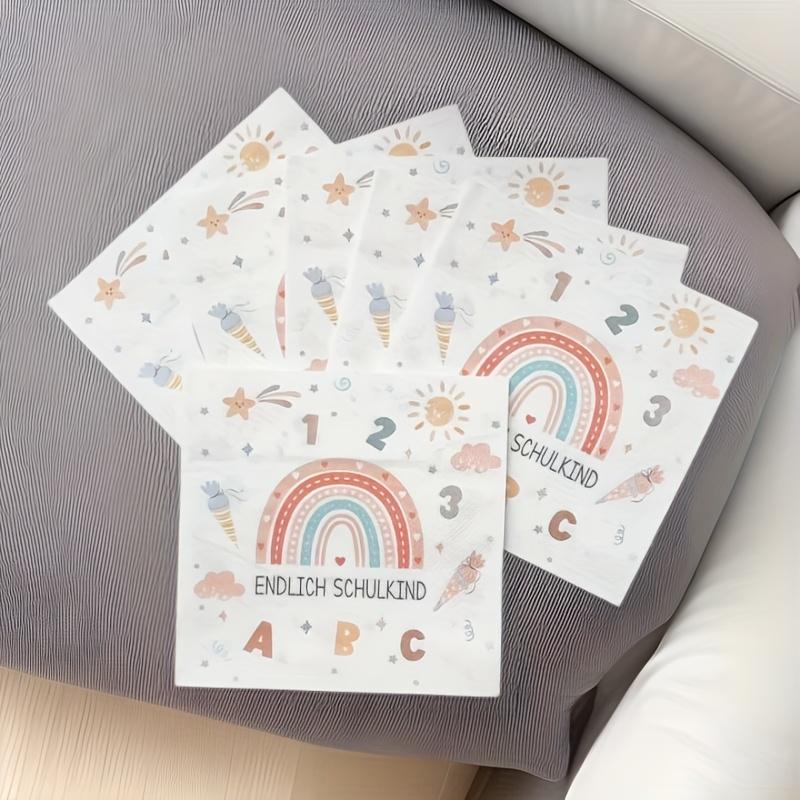 

20pcs/1pack, 33.02*33.02 cm, double layer pure wood pulp napkins for the beginning of school, party decoration napkins