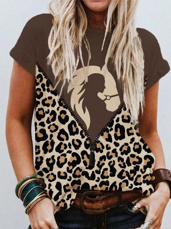 Women's Summer 3D Printed Round Neck Casual Top Short Sleeved T-shirt