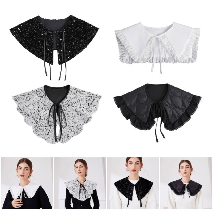 Sophisticated Sequins Quilted Cape False Collar Chinese Elegant Ruffled Lace Layering Shawl Clothing Accessory for Dress