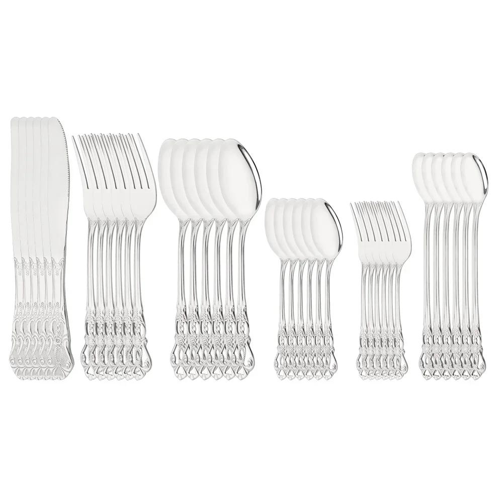 

Западный набор столовой посуды 36 предметов Royal Rainbow Столовые приборы Нержавеющая сталь Зеркало Нож Ложка Вилка Ложка для льда Столовые приборы Набор домашней посуды серебряный