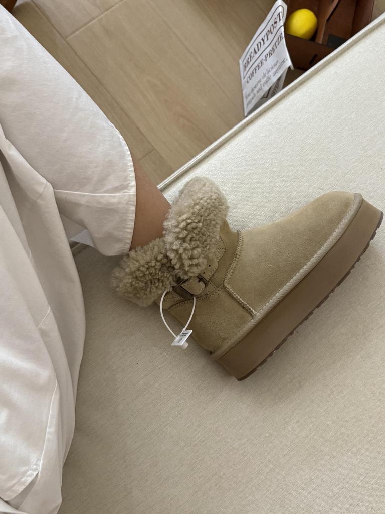 Sangpo Damen Kuhfell Wolle Schneestiefel: Warm, Rutschfest, Dicke Sohle, Höhenverstärkend, Pelzige Baumwolle, Winter Kältefest.