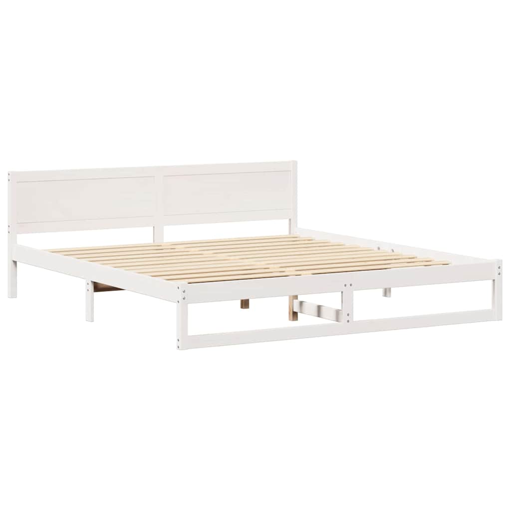 White Bed Frame with Headboard 180 x 200 cm Solid Pine Wood
