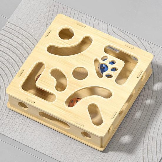Cat Scratch Puzzle Box Interactive Enrichment Box Cat Nail File Self-Play Maze Box with Bell Balls Scratcher for Cats Hunting Mental Stimulation