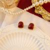 Silver Needle Red Heart Pearl Drip Stud Earrings: French Retro Vintage Ear Cuffs for Autumn and Winter.