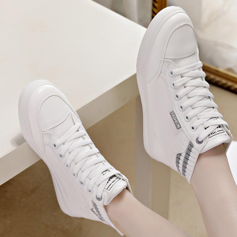 Fashion White Women Ankle Boots PU Leather Shoes Woman Platform Height Increased Sneakers Thick Sole Flat Bottom Soft Sole Casual Versat