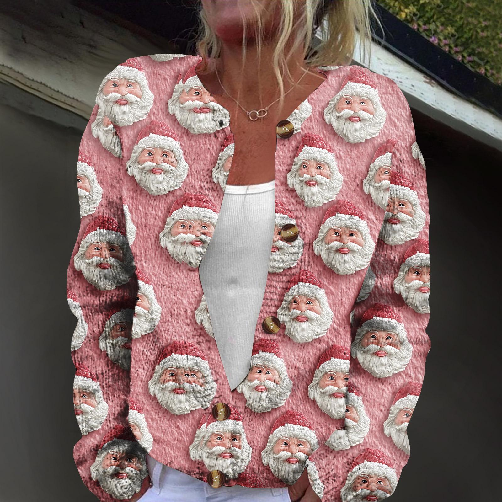 

Женский модный вязаный кардиган на пуговицах с рождественским принтом и длинным рукавом XXXXXL