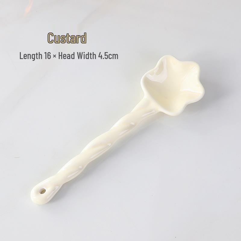 

Cream Ceramic Star-Twisted Long-Handled Spoon for Coffee