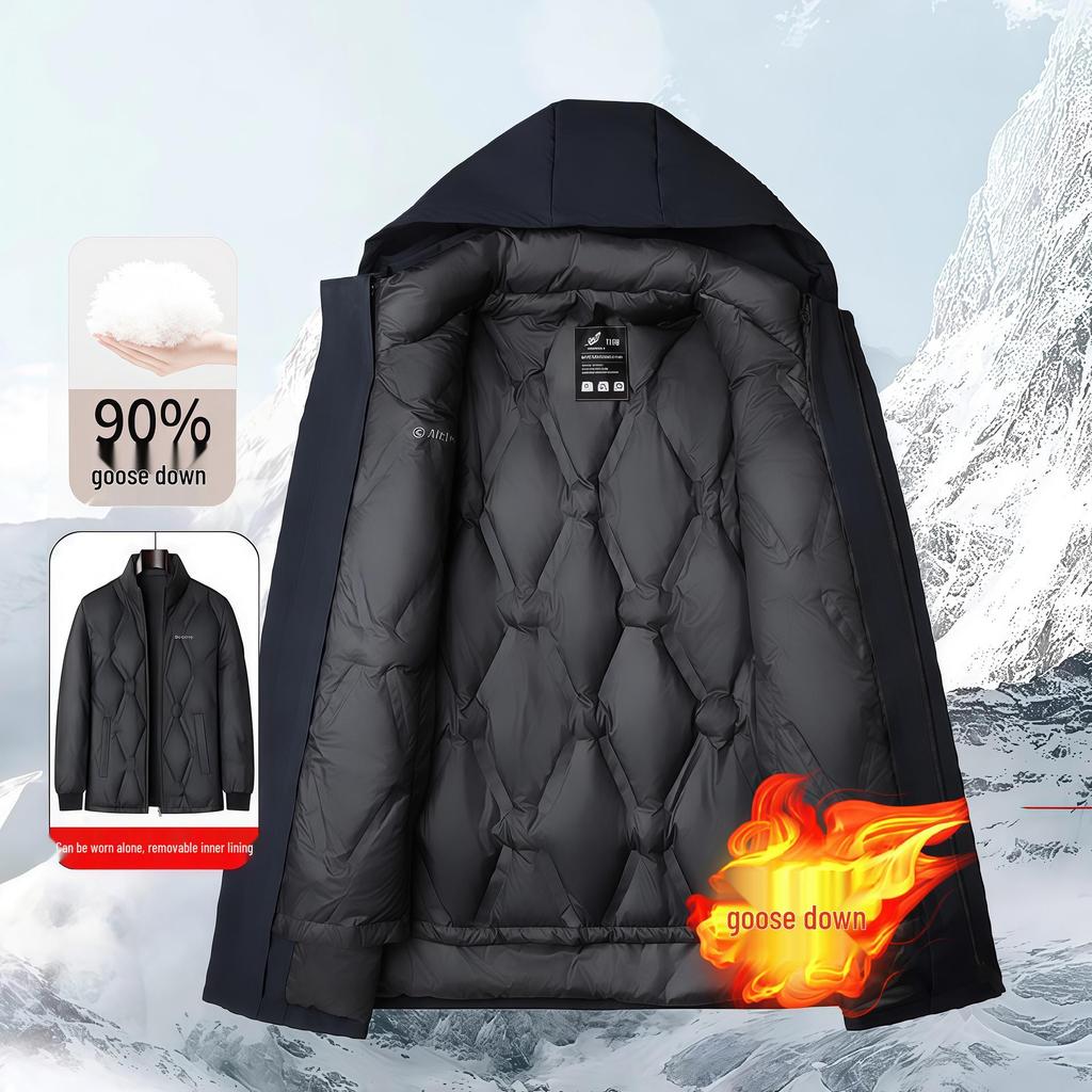 Men's Winter Goose Down Jacket with Detachable Liner - Three Ways To Wear, Warm, Casual Business Style, Perfect for Dads