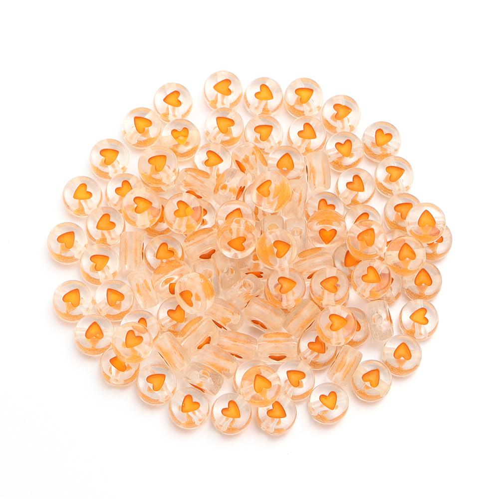 100pcs/lot 7mm Acrylic Beads Colored Transparent Heart Pattern Loose Flat Round Beads For Craft Bracelet Making DIY Jewelry Gift