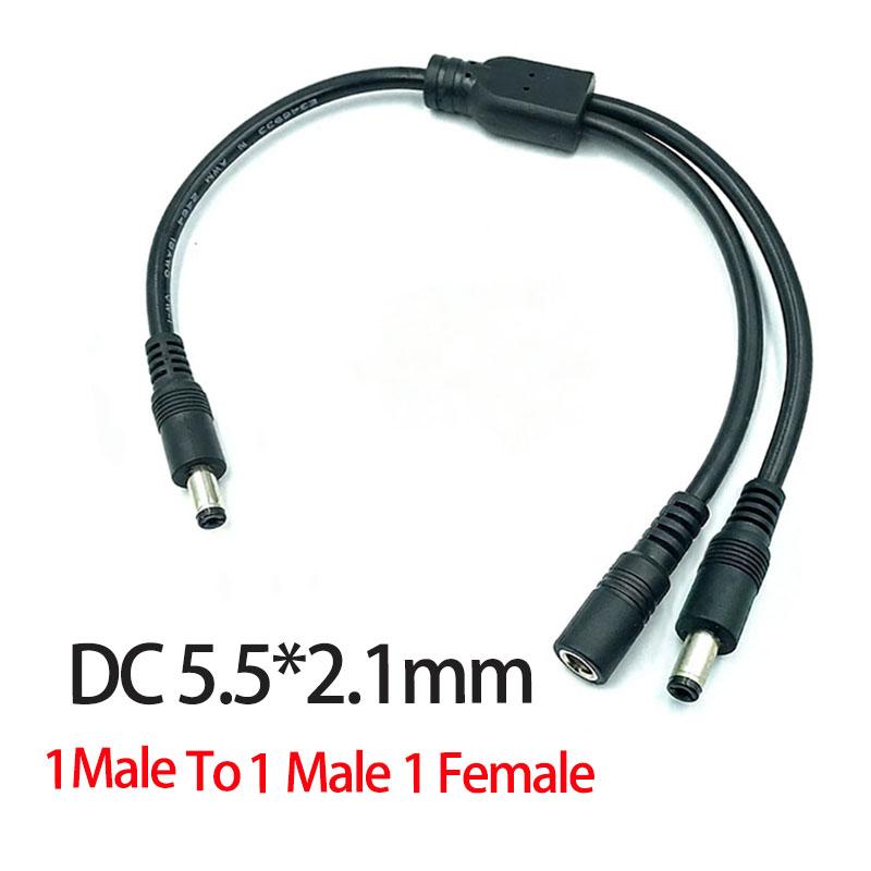 1PC DC 5.5mm*2.1mm 1 To 2 Connector Male To Female Plug DC Power Splitter Cable CCTV LED Strip Light Power Supply Adapter 18AWG