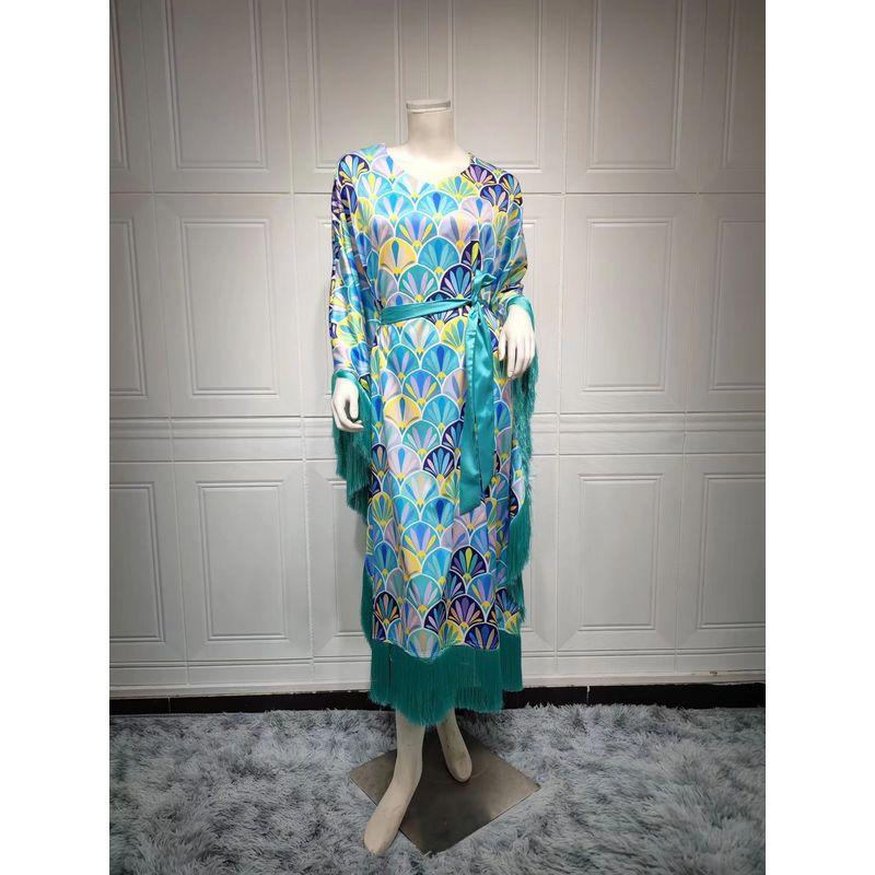 

Атласное платье с кисточками и рукавами «летучая мышь», этнический стиль, атласное платье для вечеринки с рукавами «летучая мышь» и кисточками Blue All yards