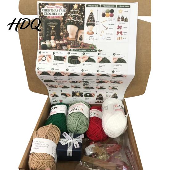 Parent Child Interaction Craft Christmas Tree Crochet Hat DIY Kit Beginner-Friendly Light-Up Kit Complete with Yarn Tools Guide for Holiday