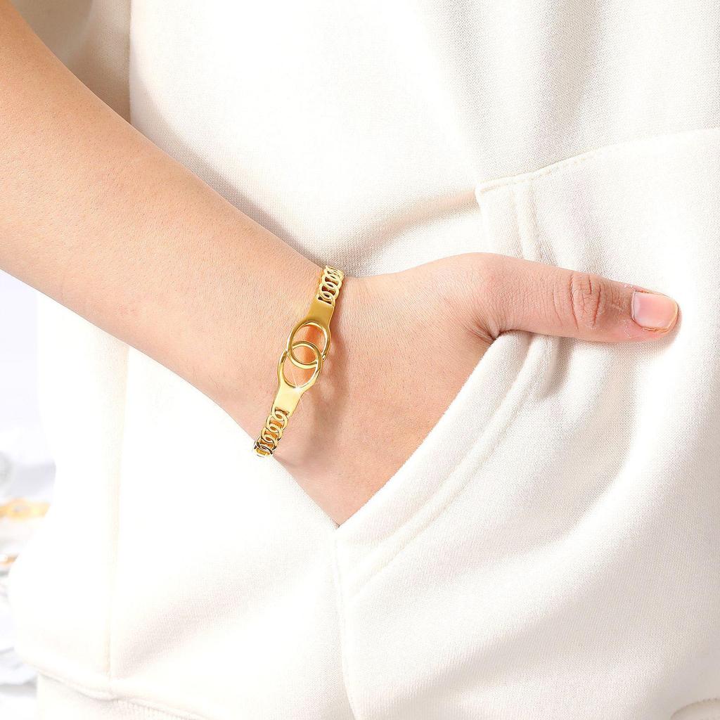 Cross Europe Minimalist Hollow Letter Stainless Steel Bracelet - INS Style