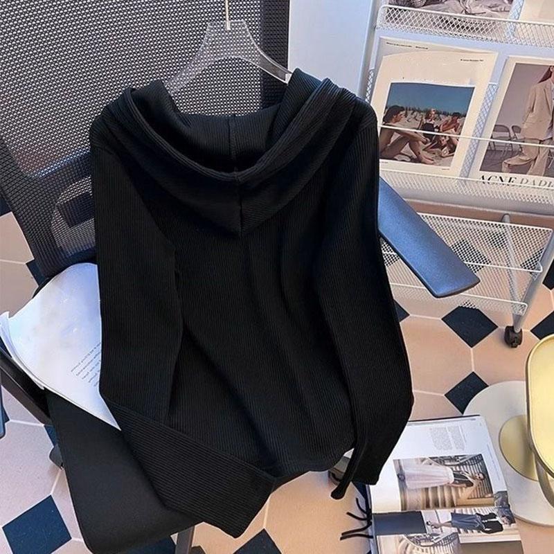 Kapşonlu Sweatshirt Kadın Rahat Düz Renk Üstler Spor Streç Sweatshirt Üstler