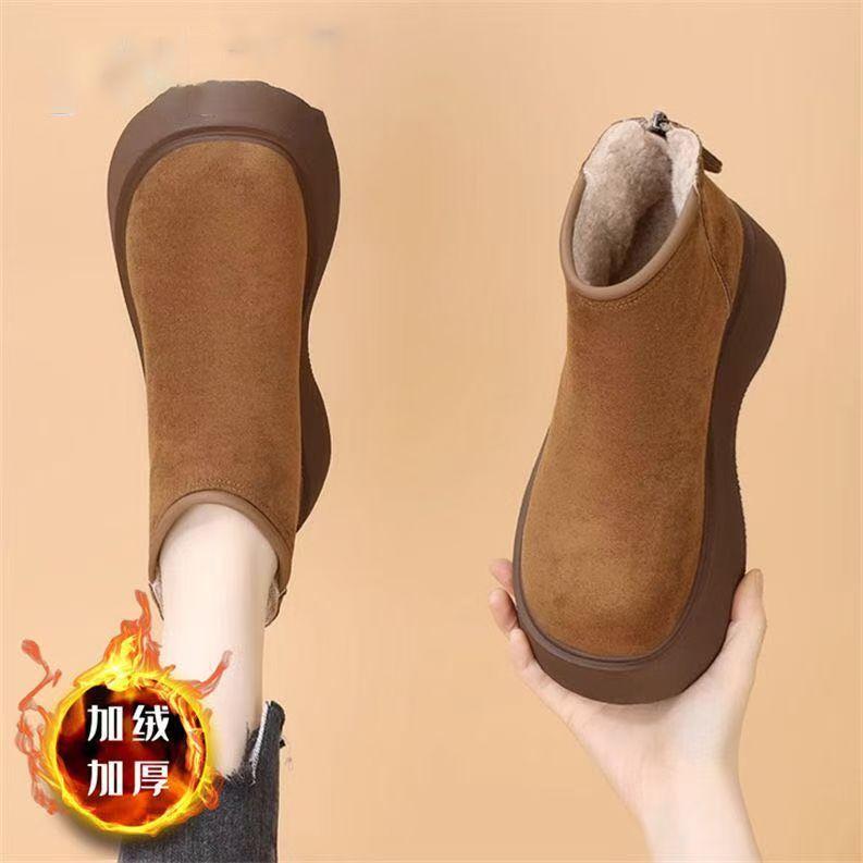 Thick-soled thin boots British wind velvet short boots 2025 winter new Martin boots Internet celebrity warm snow cotton boots women