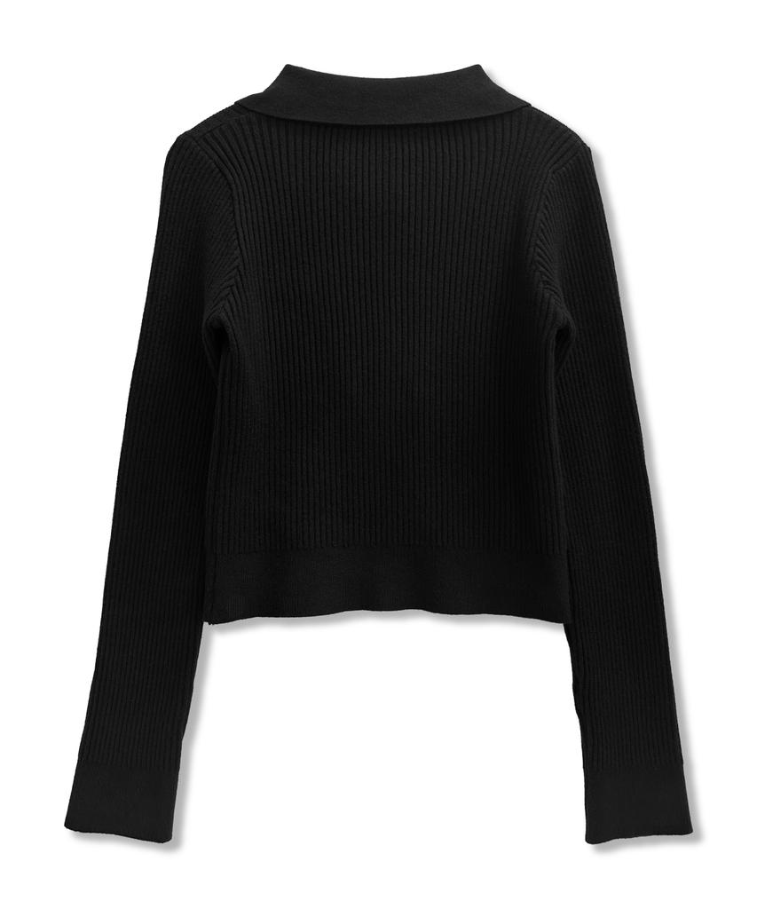 Damiswi Cross Print Ribbed Knit Zip-Up_Black