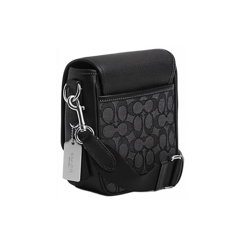 Coach Lucas 16 Classic Monogram Magnetic Closure Leather And Fabric Shoulder Crossbody Bag Small Men bags Black CO915-SVO1U