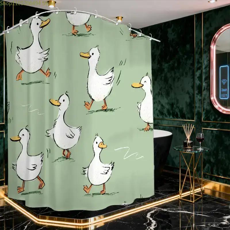 1pc Bathroom Shower Curtain, Emotional Wave Watercolor Painting, Wild Goose Festival Design, Includes 12 Hooks, 180x180cm Home