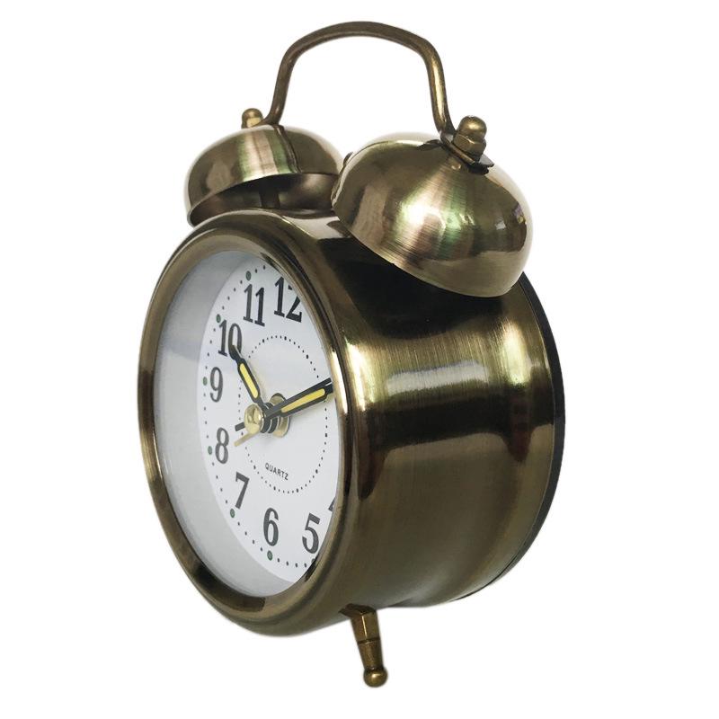 Home 4 Inch Retro Bell Clock Office Retro Creative Bell Alarm Clock Bedroom Jump Needle Type Metal Mute Luminous Alarm Clock