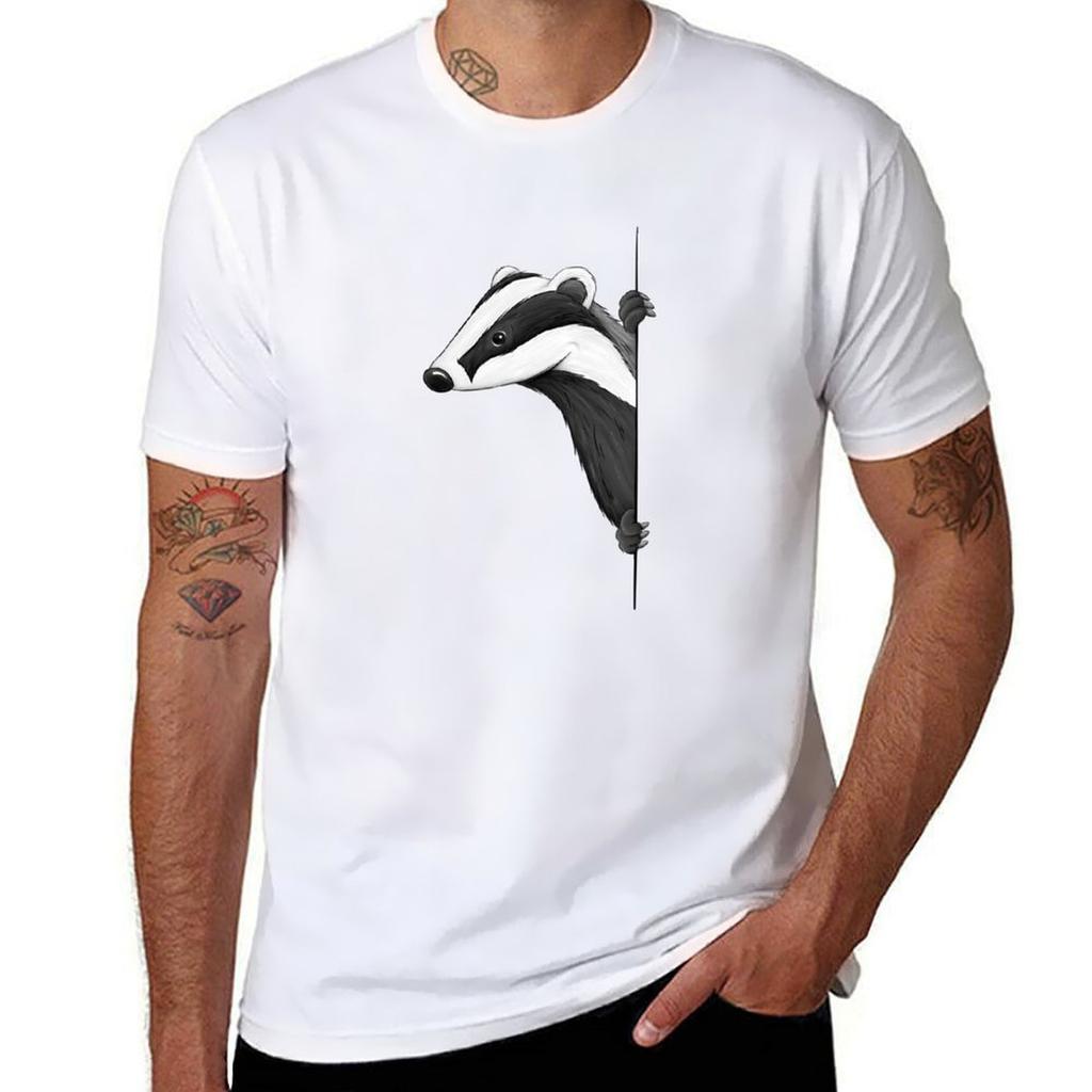 Badger Artwork Funky Wildlife Drawing Watercolor Tshirt Halloween Casual Tshirt