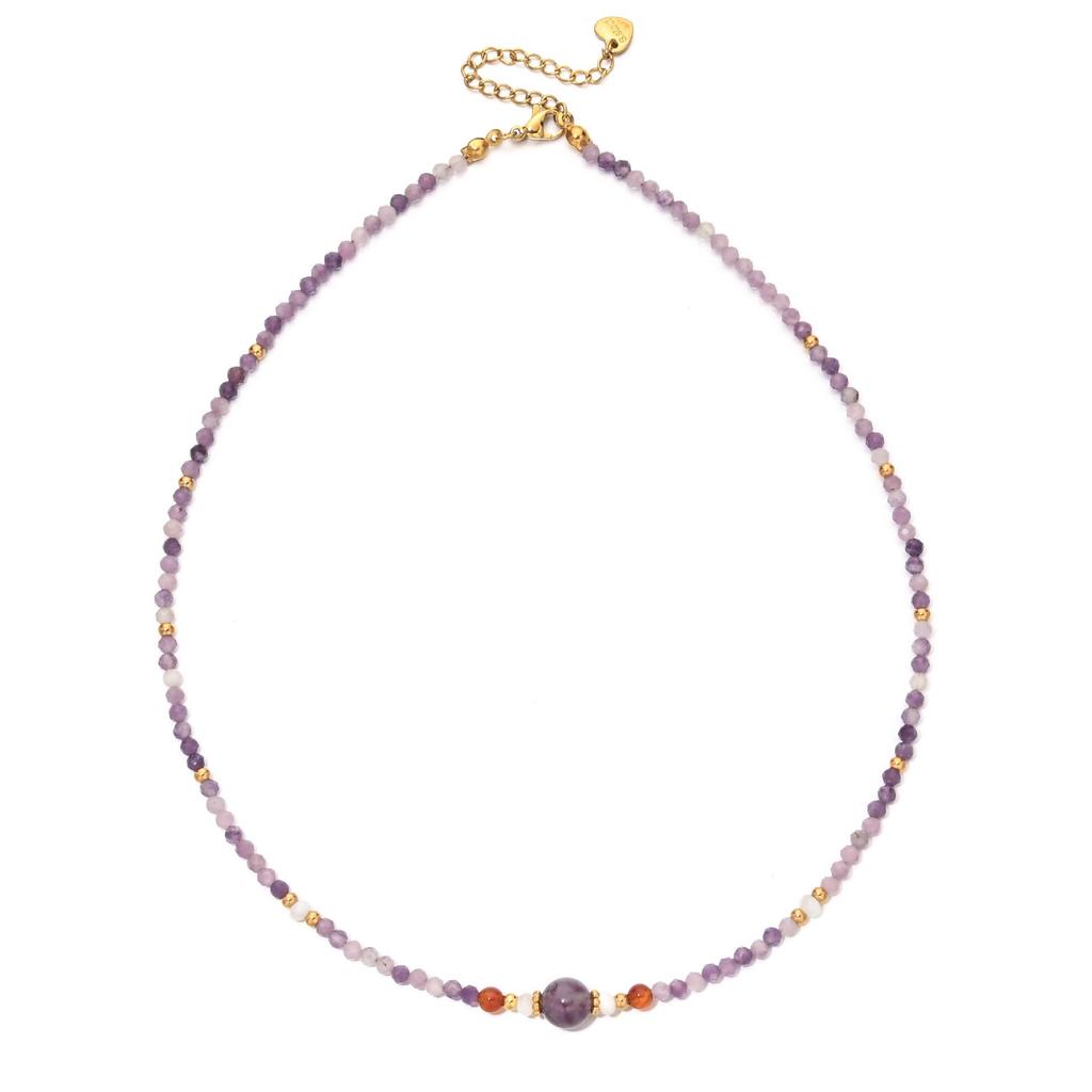 Natural Lavender Amethyst Beaded Necklace & Bracelet Set - Non-Fading, Versatile Clavicle Chain