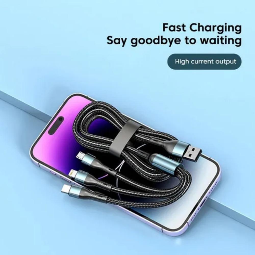 1PC Elough 120W USB C 3 In 1 Charging Cord Micro USB Type-c Multiple Mobile Phone Fast Charge Cable For iPhone 14 11 Huawei Data Cable