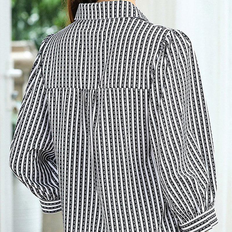 Female Clothing Commute Striped Shirt Casual Loose Fashion Turn-down Collar Chic Button Spring Summer 3/4 Sleeve Loose Blouse