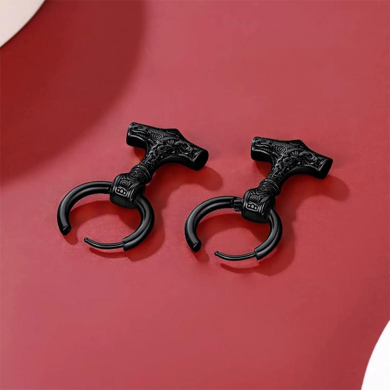 A Pair of Earrings Personality Cross Black Silver Male and Female Pendant with Titanium Steel Accessories Vintage Norse Mytholog