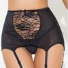 Plus Size Sheer Mesh Lace Garter Belt Set, Jacquard See-through Hollow Out Waist Body Lingerie