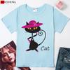 Jixisheng Fashion Women T Shirt Cartoon Kawaii Cat Printing Tshirts Brand Woman Clothing Tops Tees