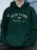 New York-style Letter Print Men's Trendy Hooded Sweatshirt for Fall/winter, Creating a Street Style Look—a Loose and Comfortable Top.