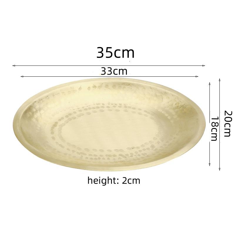 Pure copper Golden Storage Tray Metal Oval Dinner Plate Cake Display Kitchen Household Fruit Salad fish Plate Western Steak Tray