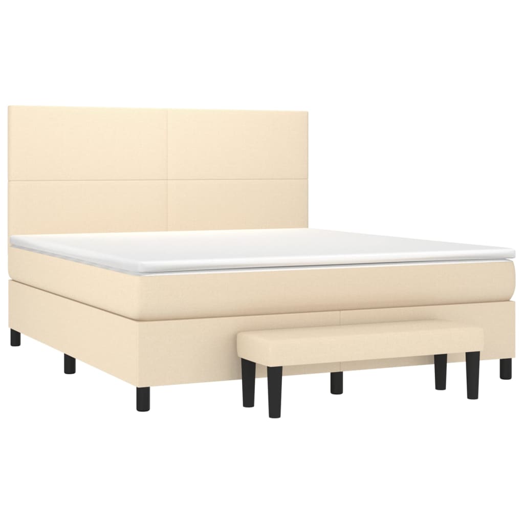 Box Spring Bed with Mattress Cream 160x200 cm Fabric