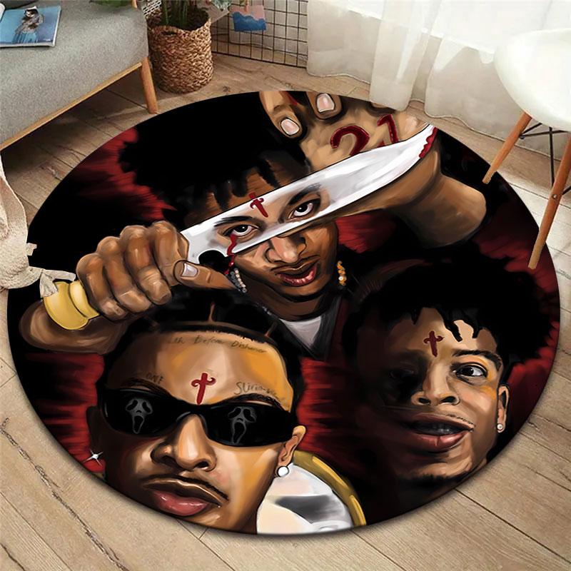 

21savage Round Area Rug,Carpet Rug for Living Room Bedroom Sofa Playroom Decor,Non-slip Floor Mat 80cmx80cm