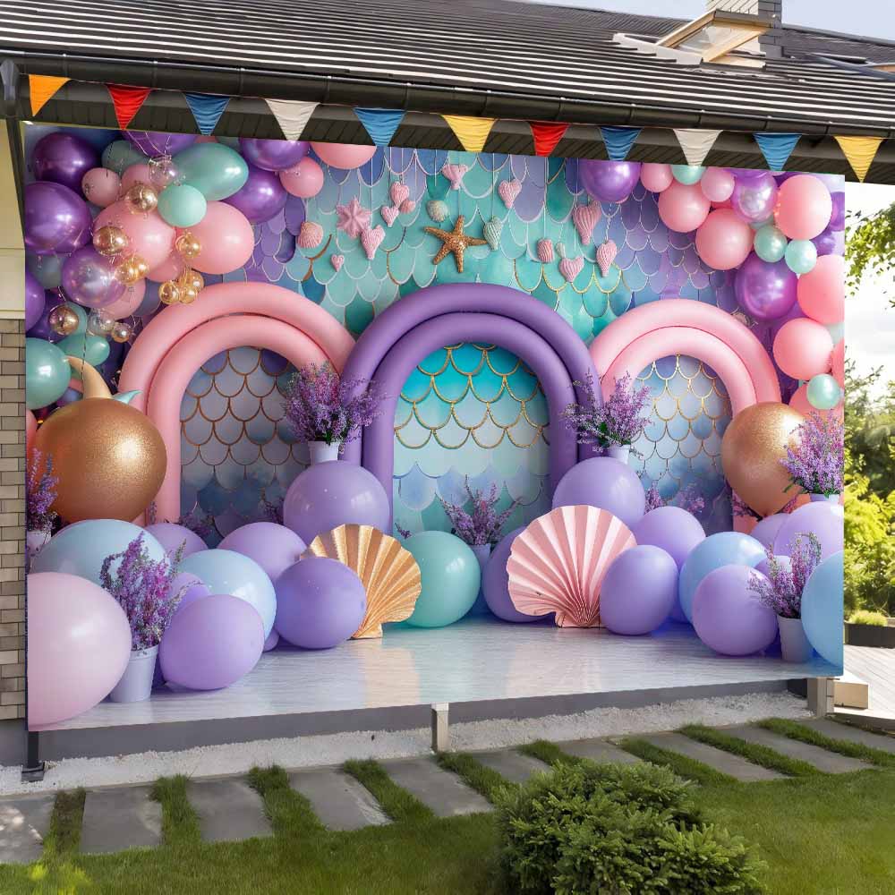 Mermaid Balloon Underwater World Theme Photography Background Newborn Baby1st Birthday Party Decor Supplies Photo Shoot Props