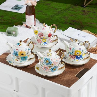 420ml Ceramic Tea for One Set Floral Teapot Tea Cup Saucer Gold Plating Handle Flower Mug Gift Box