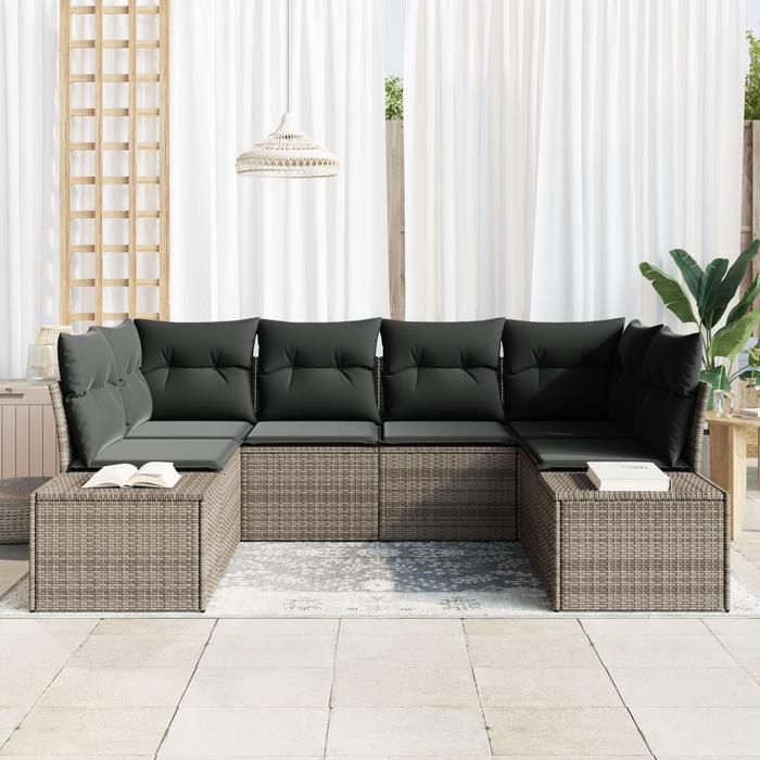 VidaXL Ensemble de canapé de jardin 6 pièces avec coussins gris en poly rotin 3347199