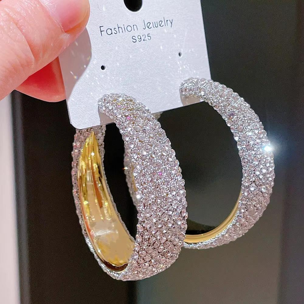 

Exaggerate Shiny Rhinestones Big Hoop Earrings Geometric Round Unique Crystal Earrings Jewelry Accessories Jewelry Gifts серебряный