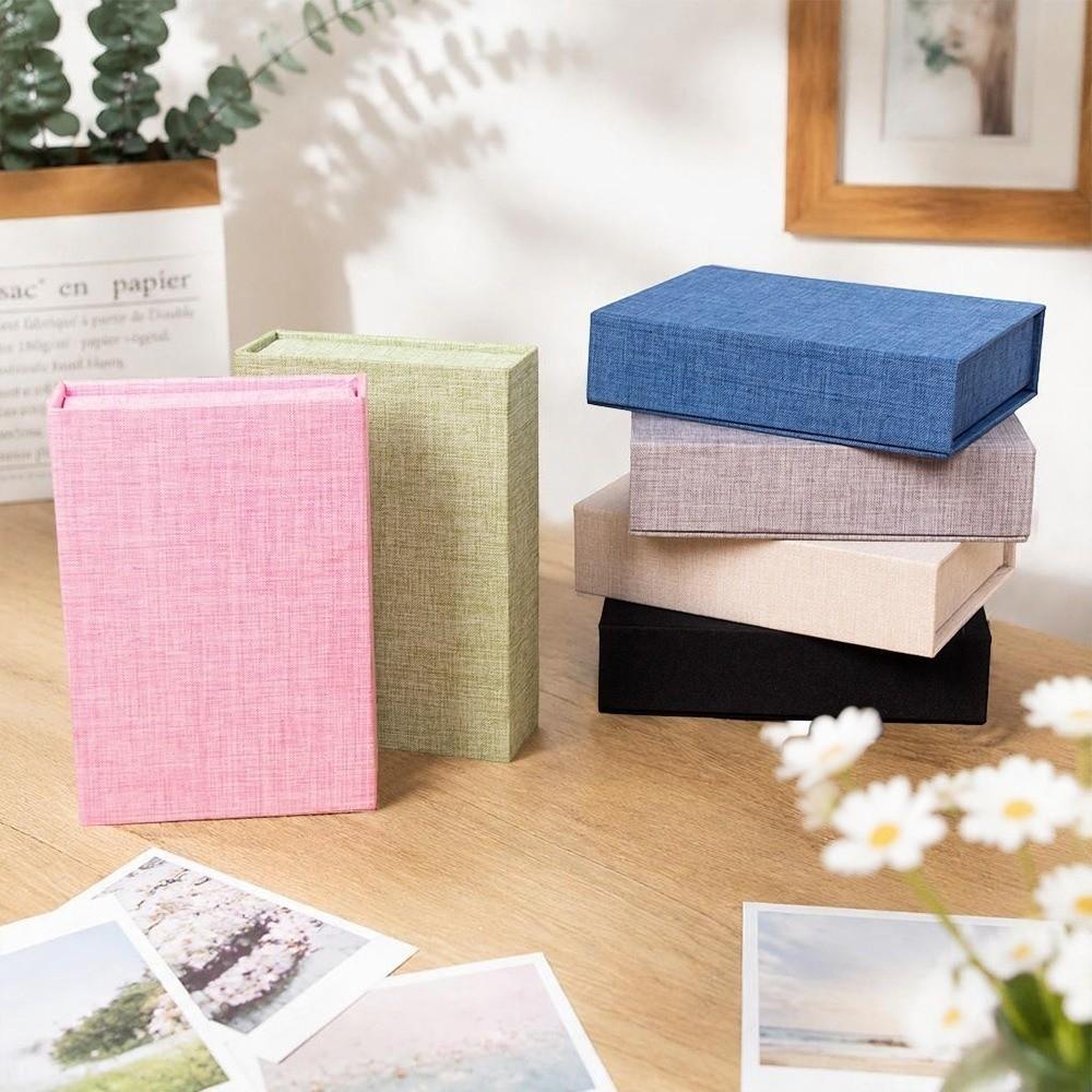 Magnetic Close Photo Storage Box Linen Fabric Gift Container Card Organizer For Office Desk