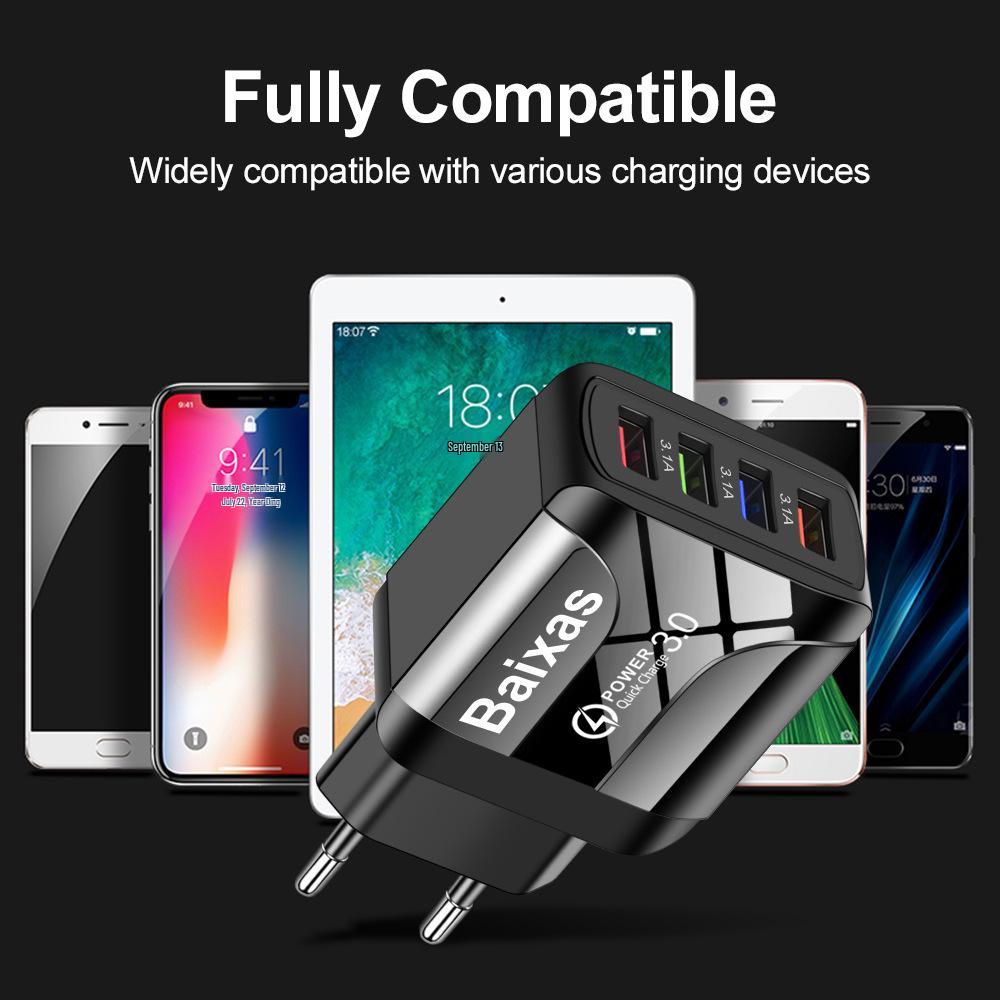 Colorful 4-Port USB Travel Charger, 5V/2.4A Fast Charging, New Model, Australian Standard