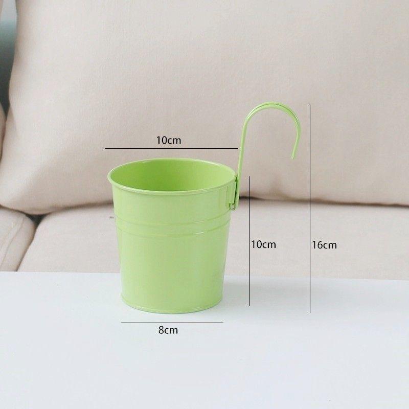 Colorful Metal Hanging Flower Pot with Curved Hook – Small Iron Bucket for Balcony or Wall with Succulent or Green Plant