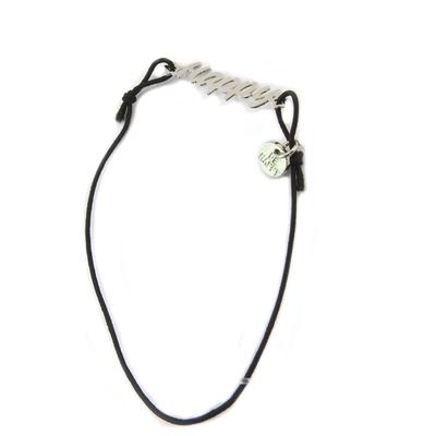 [P5373] - Schwarzes, silbernes elastisches Armband „Messages“ (glücklich)
