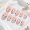 Easter Round Head Cute Rabbit & Flower Nail Art Set - 24 Detachable Glossy False Nails