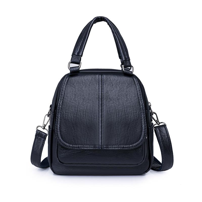 

New women s soft leather backpack large capacity handbag school bag fashion travel business trip computer backpack темно-синього кольору