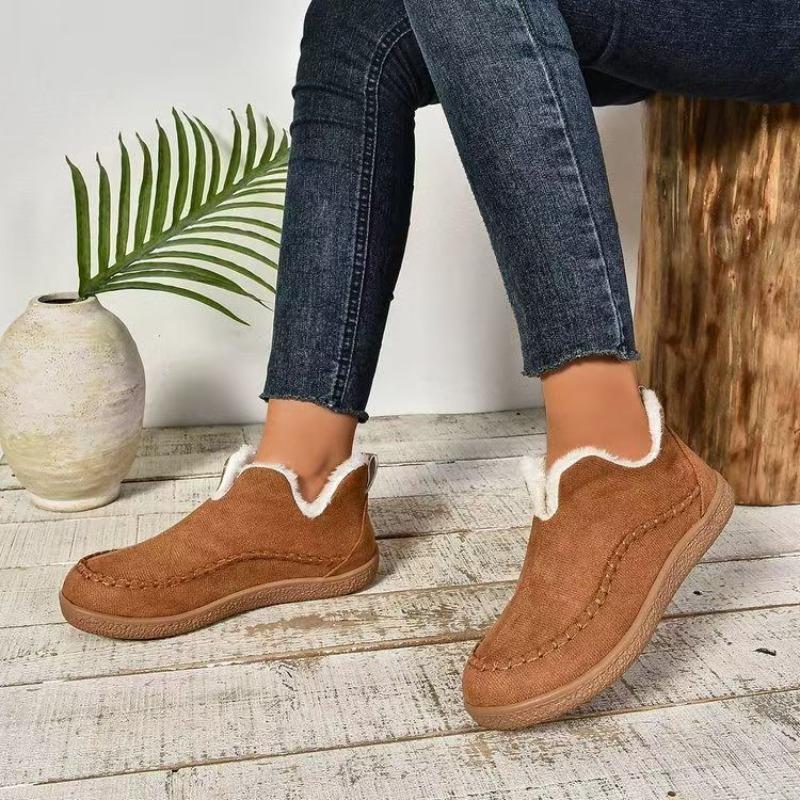 Velvet Warm Flat Soled Round Toe Cotton Shoes Snow Boots For Women Wide Width Slip On Women'S Fashionable Zippered Low Boot