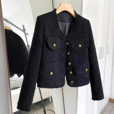 Women Elegant Socialite Long Sleeve Cropped Jacket Regular Crew Neck Jacket