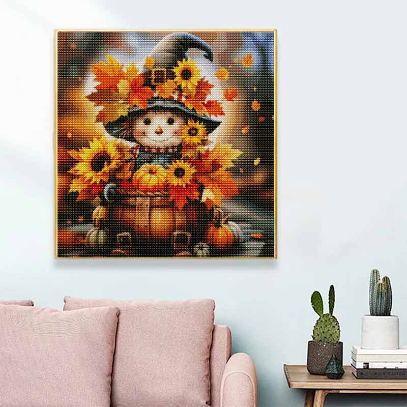 DIY Diamond Art Painting Kit Autumn Scarecrow Sunflowers Pumpkin Pattern Full Drill Canvas Creative Handmade Craft Gift for Adults